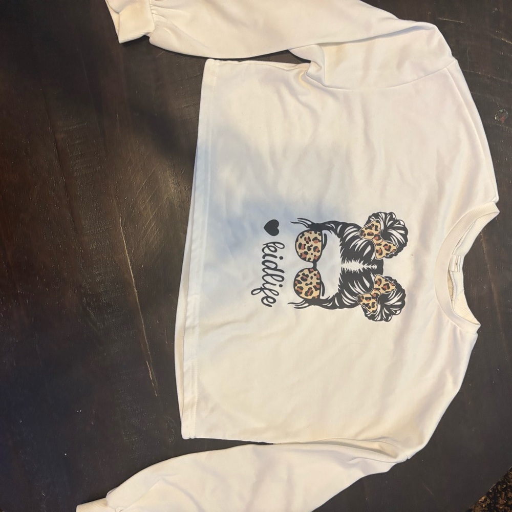 White Graphic Sweatshirt with Leopard Print